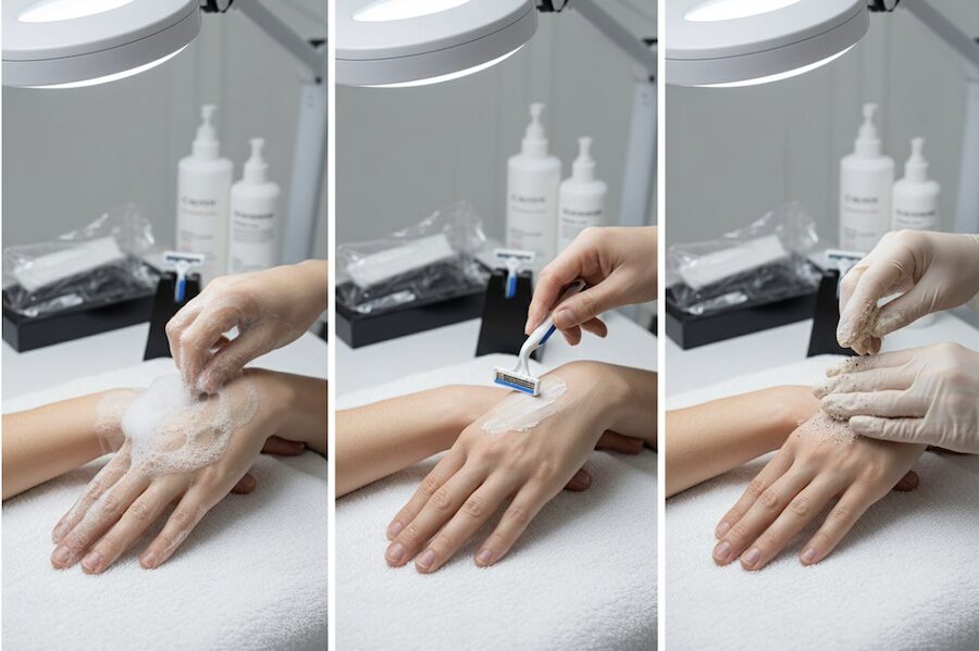 procedura di applicazione della crema prima del tatuaggio